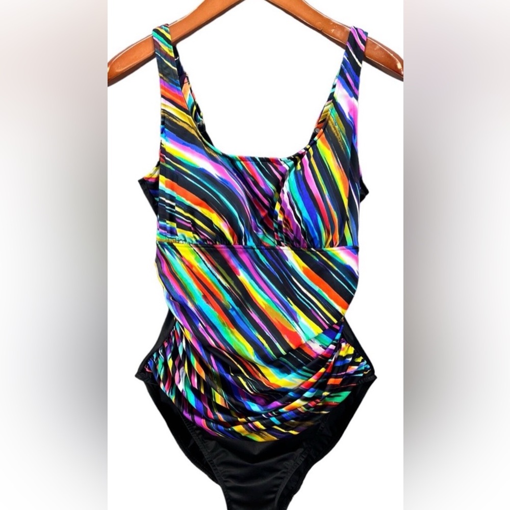 Colorful Trimpshaper Striped Slimming Women’s One Piece Swimsuit Plus Size 20